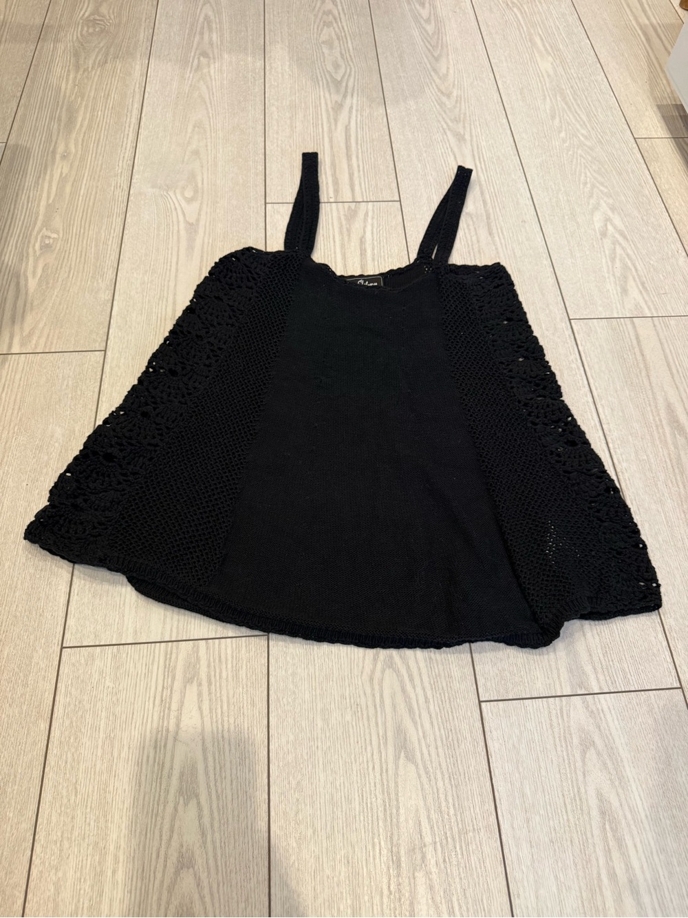 Sam Edelman medium black crochet knit tank top lace 100% cotton summer festival